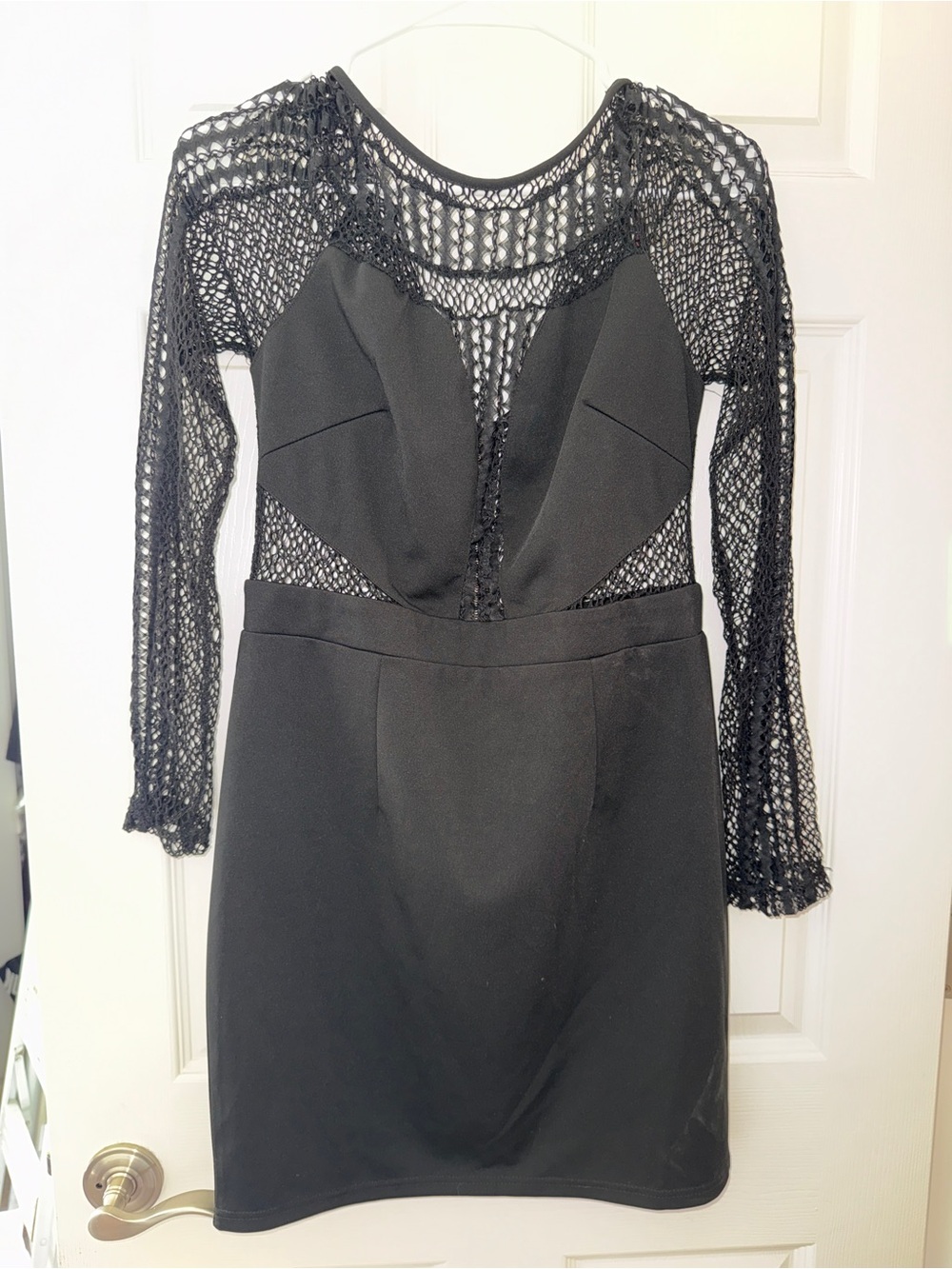 Hot Miami Styles Black Crochet Mesh Panel Mini Dress